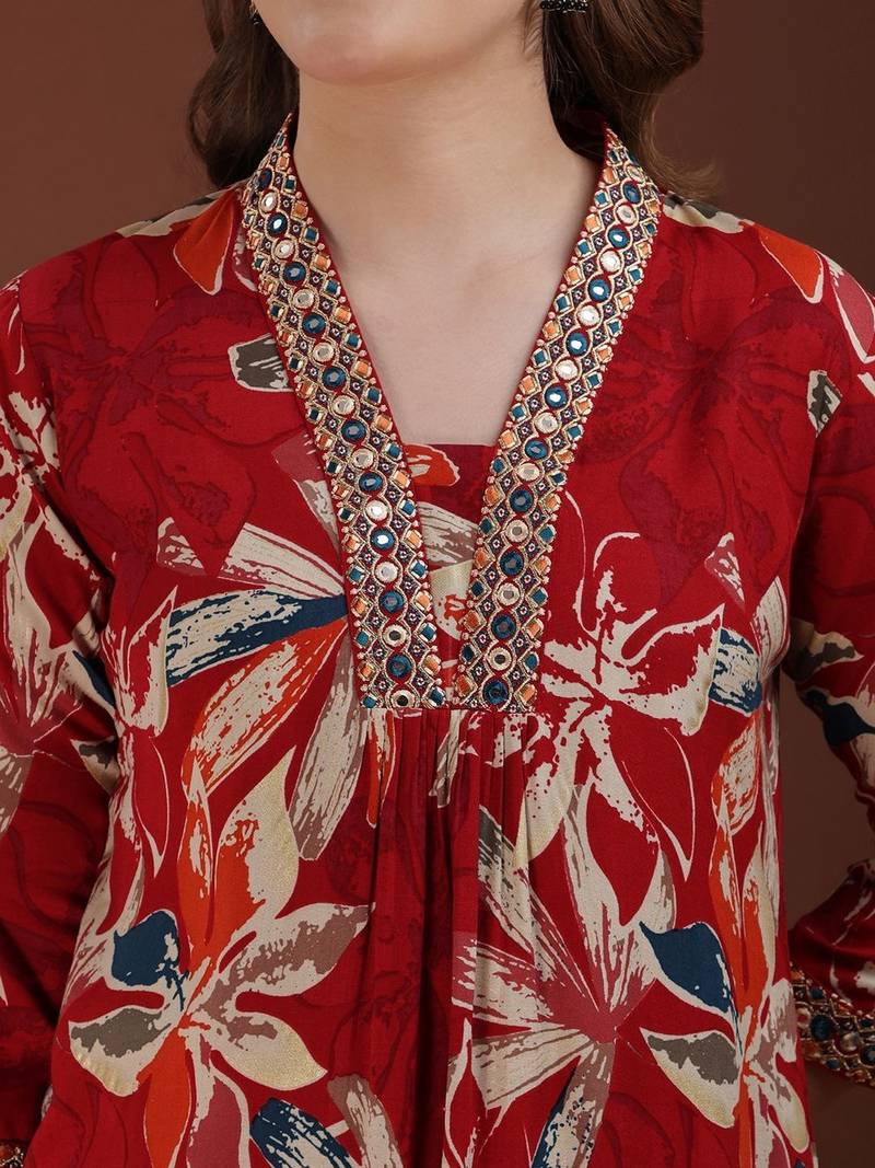 embroidered viscose rayon kurta set