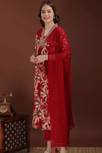 embroidered viscose rayon kurta set