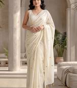 Off white embellished sequinned  cotton designer khadi saree