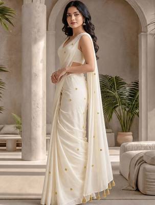 Off white embellished sequinned  cotton designer khadi saree 2