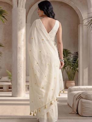 Off white embellished sequinned  cotton designer khadi saree 3