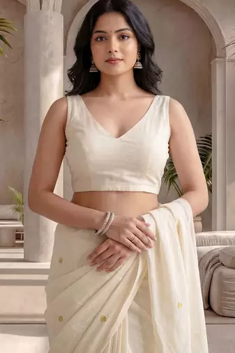 Off white embellished sequinned  cotton designer khadi saree
