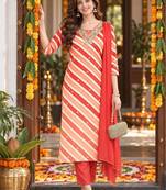 women printed sequinned chanderi silk kurta with trousers & with dupatta