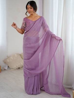 Lavender embellished beads and stones tissue saree with blouse piece 2