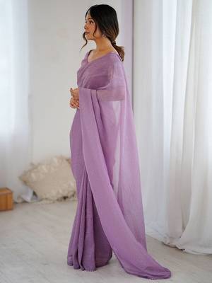 Lavender embellished beads and stones tissue saree with blouse piece 3