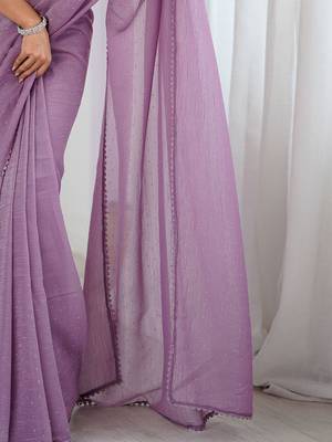Lavender embellished beads and stones tissue saree with blouse piece 5