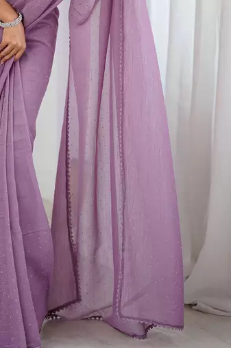 Lavender embellished beads and stones tissue saree with blouse piece