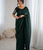 Green embellished beads and stones tissue saree