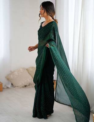 Green embellished beads and stones tissue saree 2