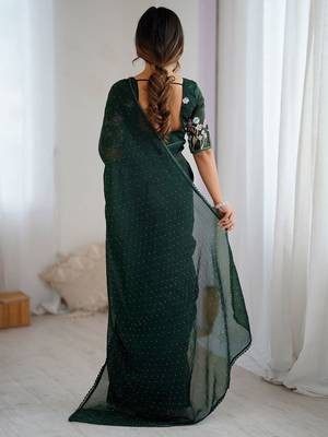 Green embellished beads and stones tissue saree 3