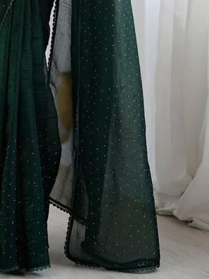 Green embellished beads and stones tissue saree 5