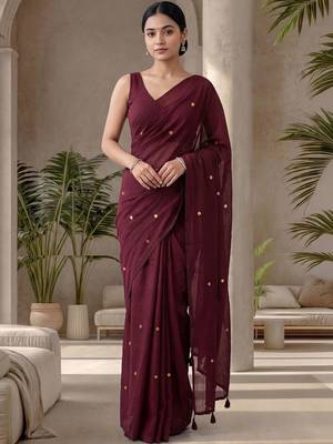 Maroon sequinned  cotton designer khadi saree 1