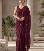Maroon sequinned  cotton designer khadi saree