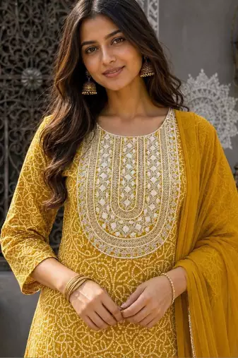 women ethnic motifs printed regular thread work  cotton kurta with trousers & with dupatta