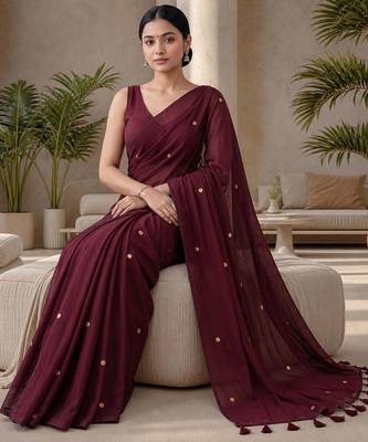 Maroon sequinned  cotton designer khadi saree 2