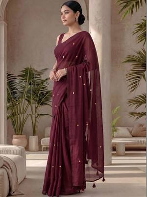 Maroon sequinned  cotton designer khadi saree 3