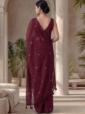 Maroon sequinned  cotton designer khadi saree 4