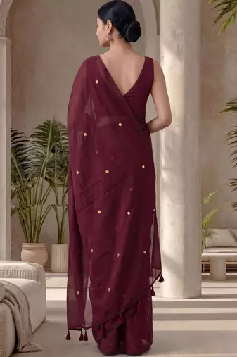 Maroon sequinned  cotton designer khadi saree