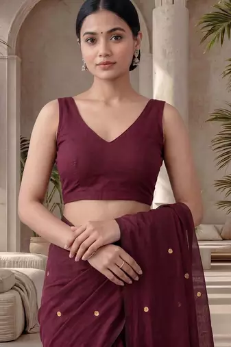 Maroon sequinned  cotton designer khadi saree