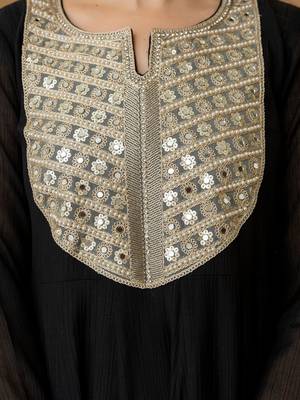 women ethnic motifs embroidered regular sequinned silk chiffon kurta with trousers & with 6
