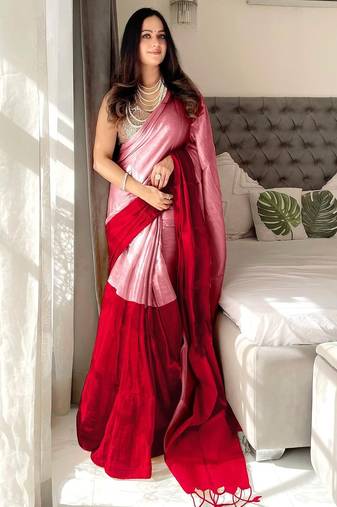 Pink pink woven design tissue sarees