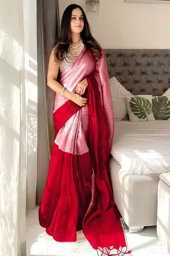Pink pink woven design tissue sarees
