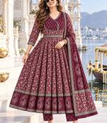 women ethnic motifs printed empire gotta patti  cotton kurta with trousers & with dupatta