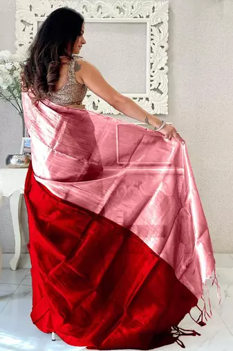 Pink pink woven design tissue sarees
