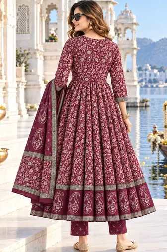 women ethnic motifs printed empire gotta patti  cotton kurta with trousers & with dupatta