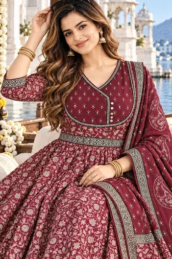 women ethnic motifs printed empire gotta patti  cotton kurta with trousers & with dupatta