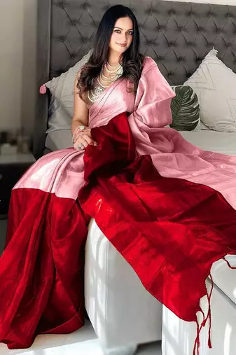 Pink pink woven design tissue sarees