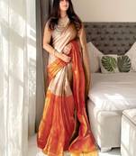 Rust rust woven design tissue sarees
