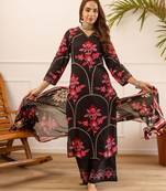 women floral embroidered beads and stones  cotton kurta with palazzos & with dupatta
