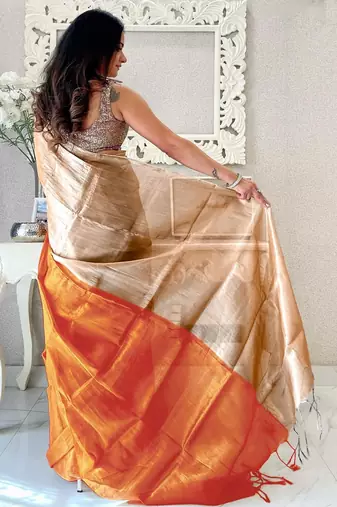 Rust rust woven design tissue sarees