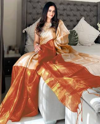 Rust rust woven design tissue sarees 3