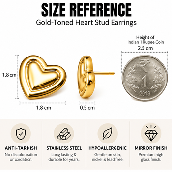 Anti-tarnish double heart design, polished finish, stud closure, women's jewellery 3