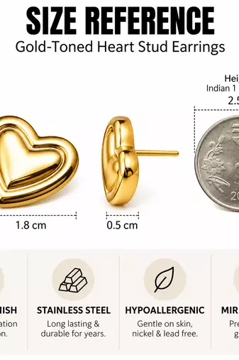 Anti-tarnish double heart design, polished finish, stud closure, women's jewellery