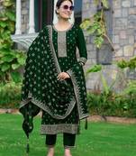 floral embroidered sequinned straight kurta with trousers & dupatta