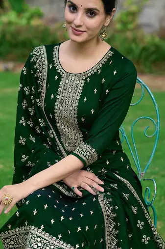 floral embroidered sequinned straight kurta with trousers & dupatta