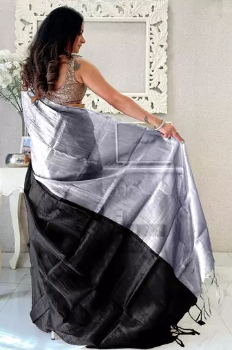 Black black woven design tissue sarees
