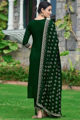 floral embroidered sequinned straight kurta with trousers & dupatta
