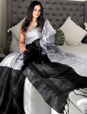Black black woven design tissue sarees 3