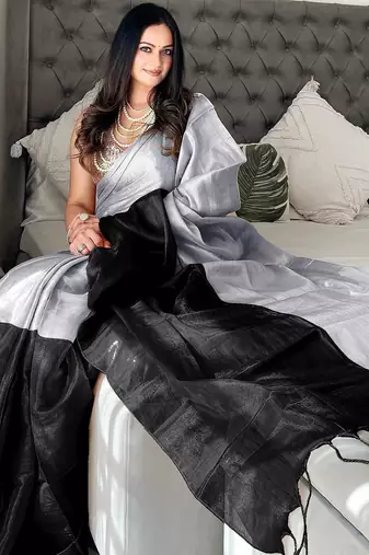 Black black woven design tissue sarees