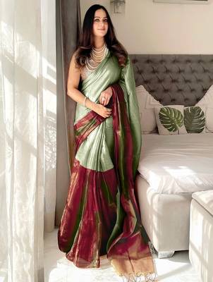 Maroon maroon woven design tissue sarees 1