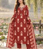 women ethnic motifs printed regular  cotton kurta with trousers & with dupatta