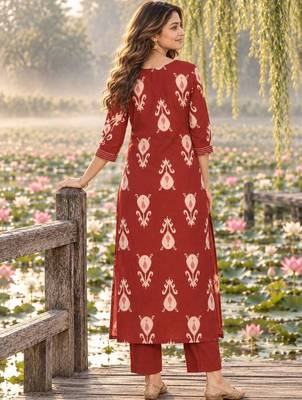 women ethnic motifs printed regular  cotton kurta with trousers & with dupatta 2