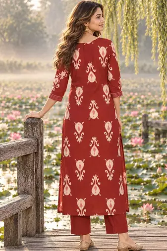 women ethnic motifs printed regular  cotton kurta with trousers & with dupatta
