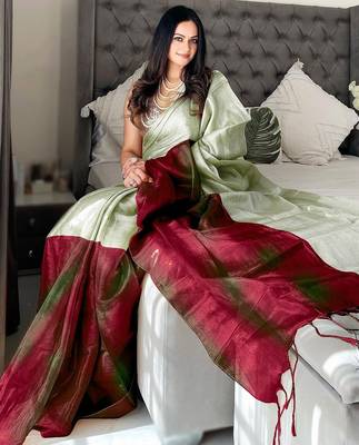 Maroon maroon woven design tissue sarees 3