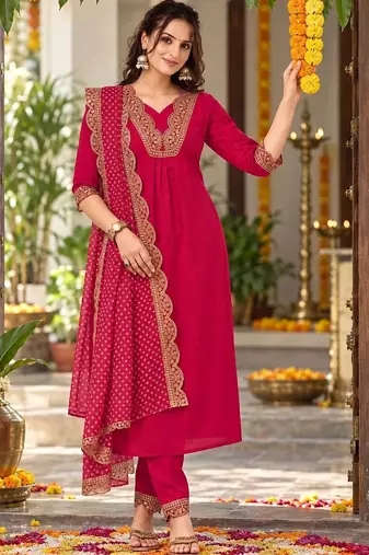 womenembroidered regular chanderi silk kurta set