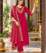 womenembroidered regular chanderi silk kurta set